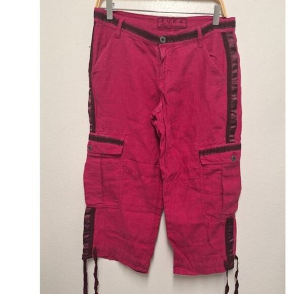 Linen Blend Cargo Capri Pants- Size 27, Fuschia - Picture 1 of 5
